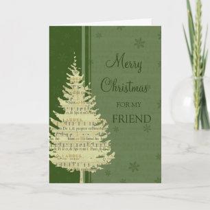 Friend Merry Christmas Card Green Christmas Tree