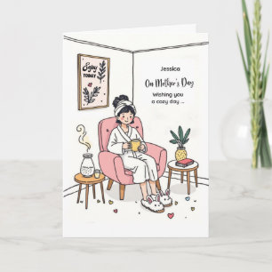 Friend Mother's Day Cozy Relaxing Bunny Slippers Card