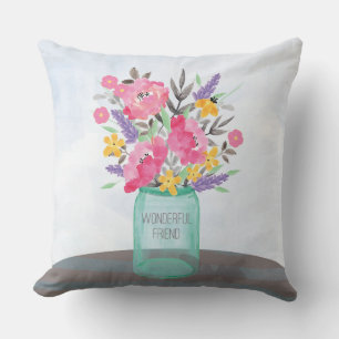 Friend Mother's Day Jar Vase with Flowers Throw Pillow