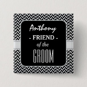 FRIEND OF THE GROOM Trendy Houndstooth A09 Pinback Button