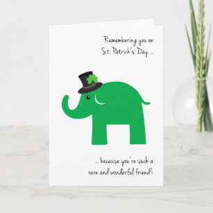 Friend on St. Patrick's Day Cute Green Elephant Card