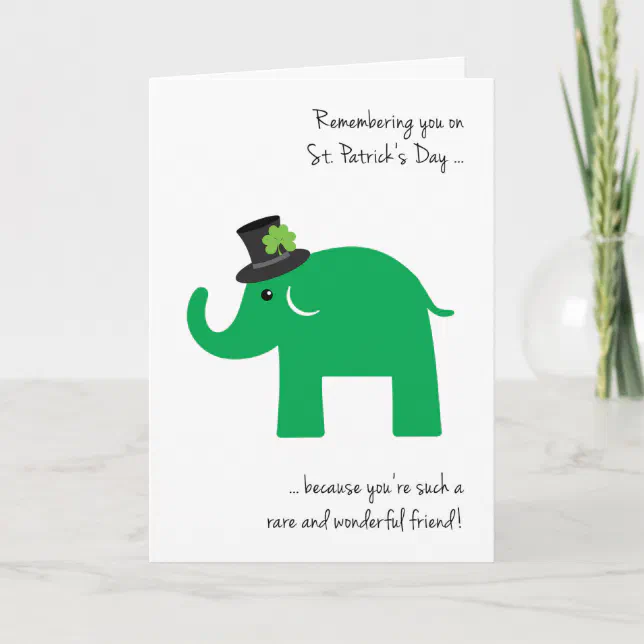 Friend on St. Patrick's Day Cute Green Elephant Card | Zazzle