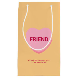 Friend orange pink conversation heart Valentine's Small Gift Bag