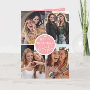 Friend Photo Collage Heart Script Happy Birthday Card