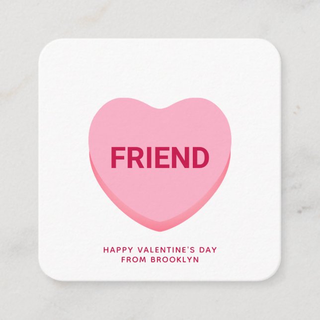 Friend pink conversation heart Valentine's card (Front)