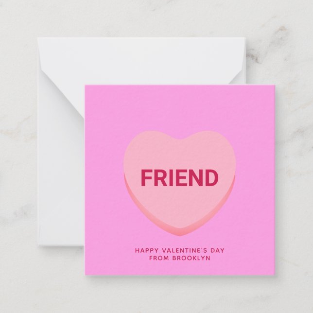 Friend pink conversation heart Valentine's Day Note Card (Front)
