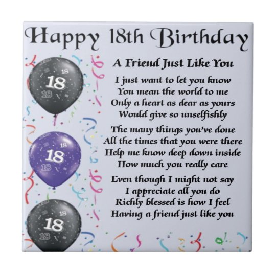 Friend Poem 18th Birthday Tile