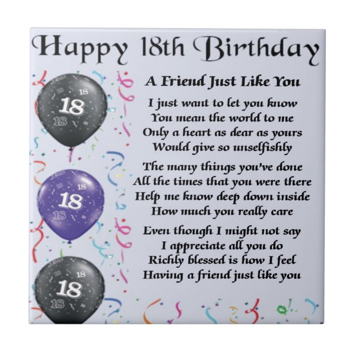 Friend Poem 18th Birthday Tile | Zazzle.com