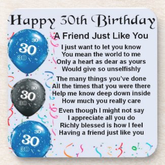 Friend Poem - 30th Birthday Drink Coaster