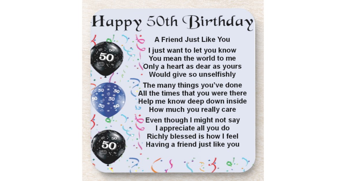 Friend Poem 50th Birthday Coaster | Zazzle.com