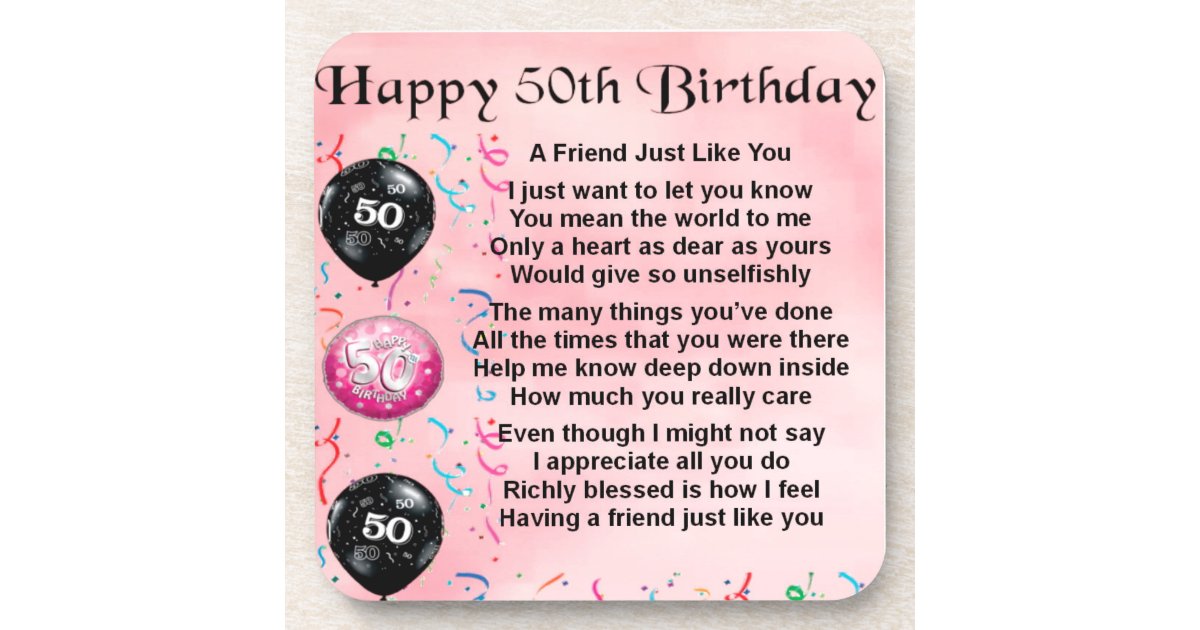 Friend Poem - 50th Birthday Coaster | Zazzle