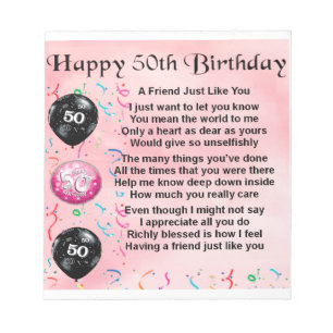 Friend Poem - 50th Birthday Notepad