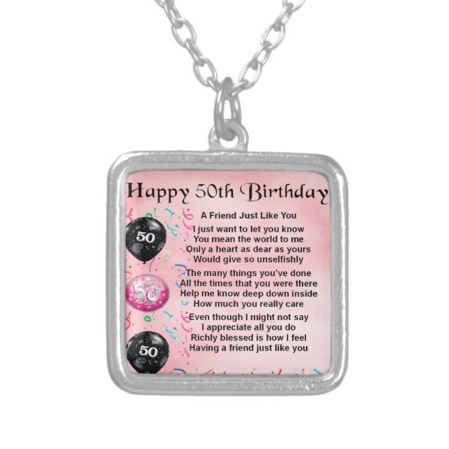 Friend Poem - 50th Birthday Silver Plated Necklace (Front)