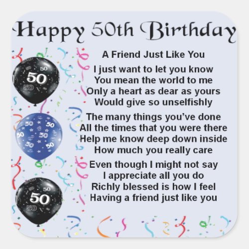 Friend Poem 50th Birthday Square Sticker