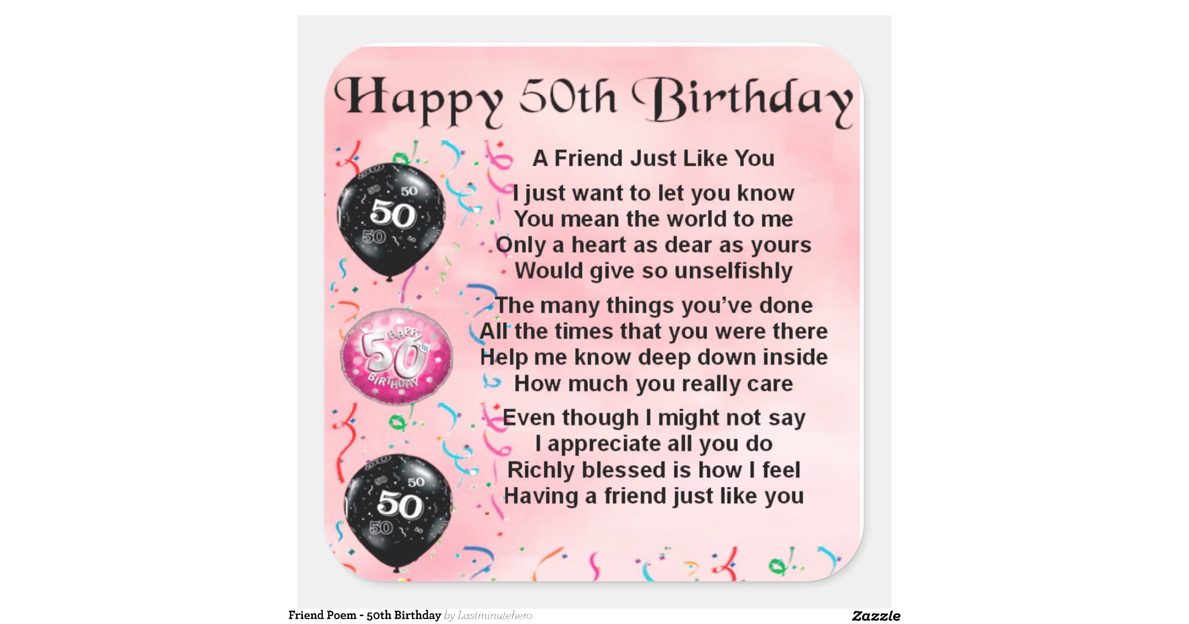 friend_poem_50th_birthday_square_sticker ...