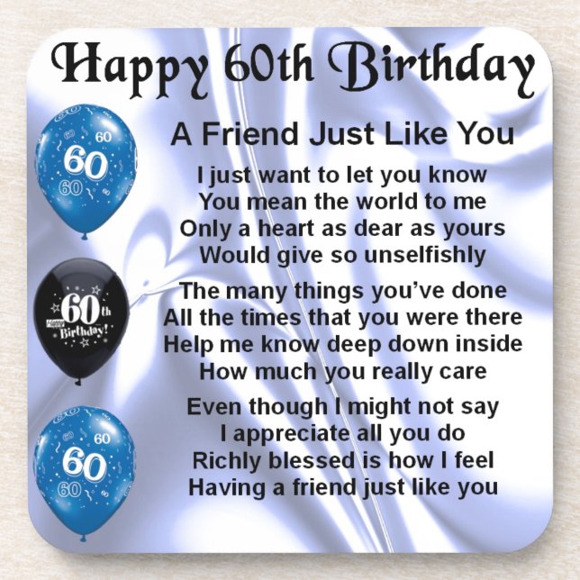 Friend Poem  60th Birthday Beverage Coaster (Front)
