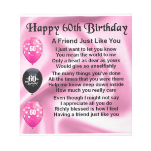 Friend poem - 60th Birthday Notepad