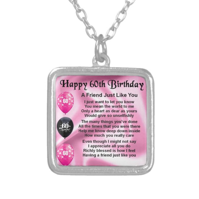 Friend poem - 60th Birthday Silver Plated Necklace (Front)