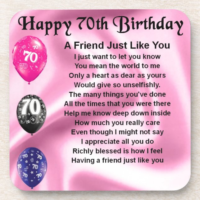 Friend poem - 70th Birthday Beverage Coaster (Front)