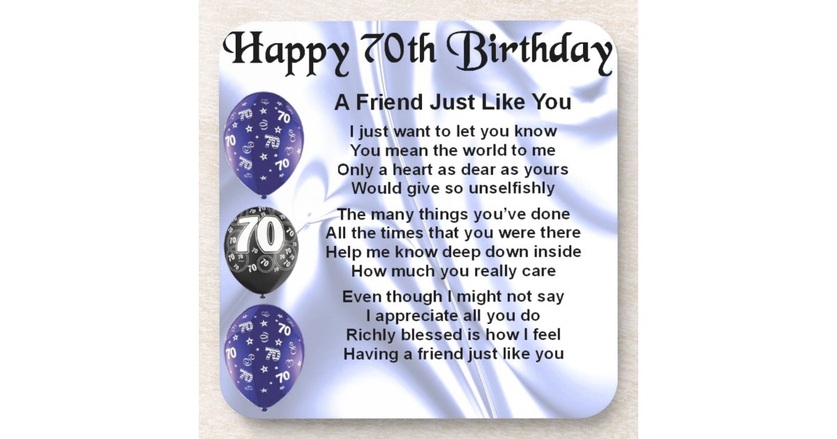 Friend Poem - 70th Birthday Coaster | Zazzle