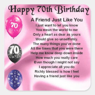 Friend poem - 70th Birthday Square Sticker