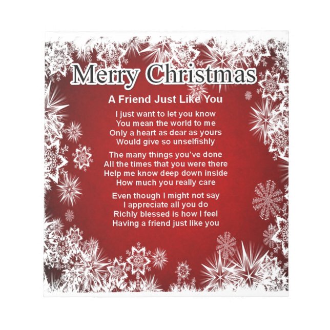 Friend Poem - Christmas Design Notepad (Front)