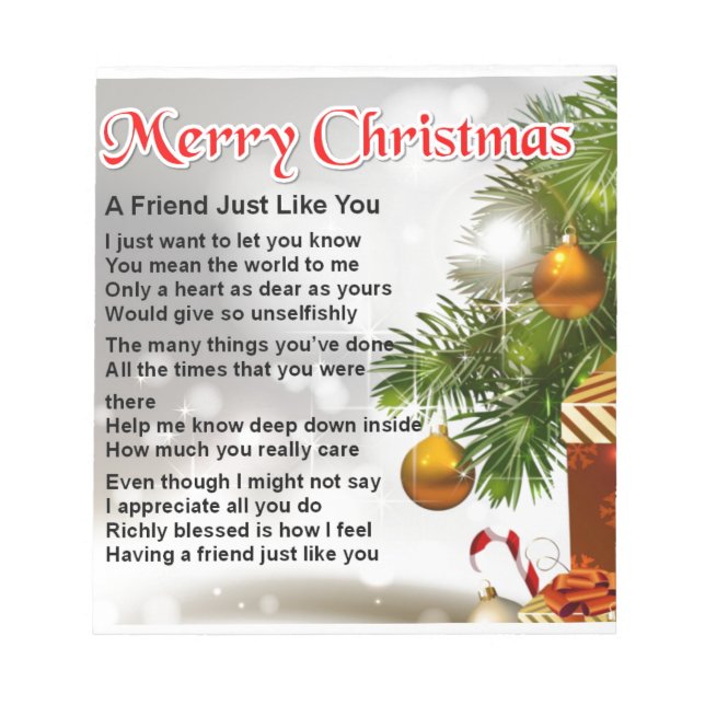 Friend Poem - Christmas Design Notepad (Front)