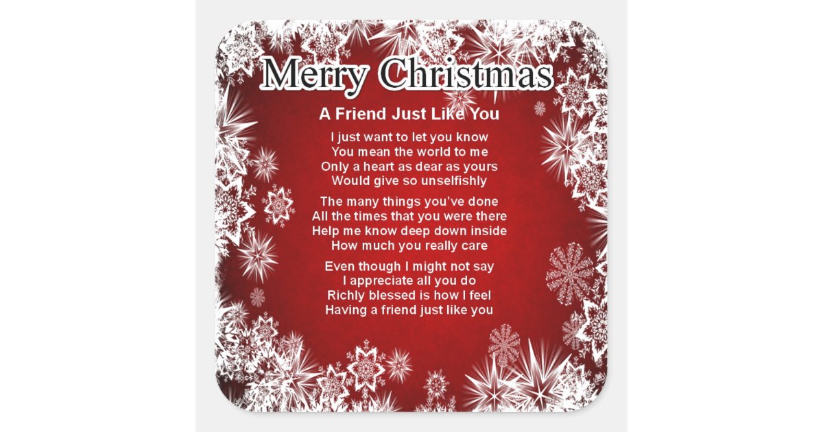 Friend Poem - Christmas Design Square Sticker | Zazzle