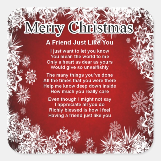 Friend Poem - Christmas Design Square Sticker (Front)