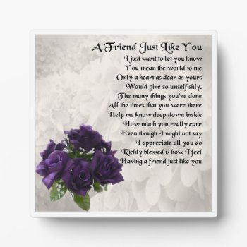 Friend Poem Plaque  -  Purple Roses  Design by Lastminutehero at Zazzle