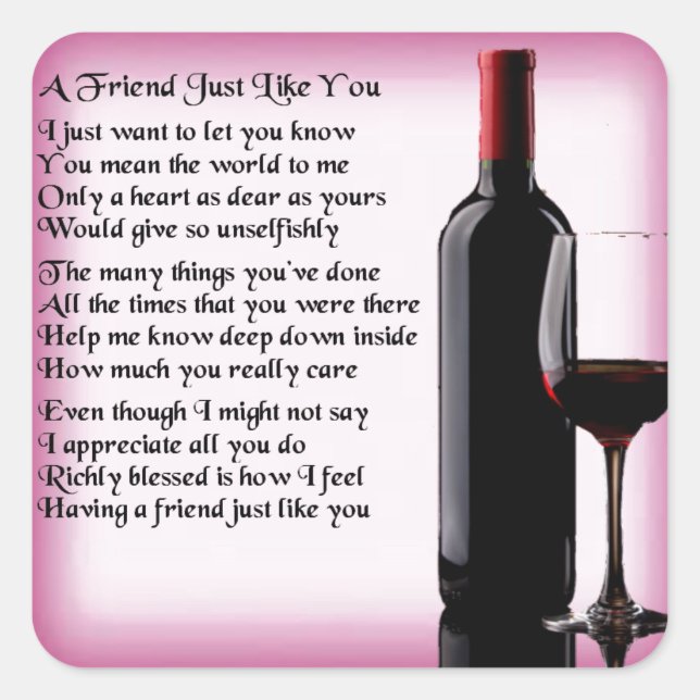Friend Poem - Wine Design Square Sticker (Front)