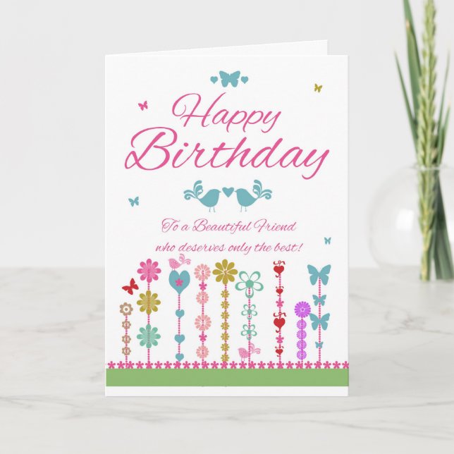 Friend Pretty Birthday Card With Butterflies (Front)
