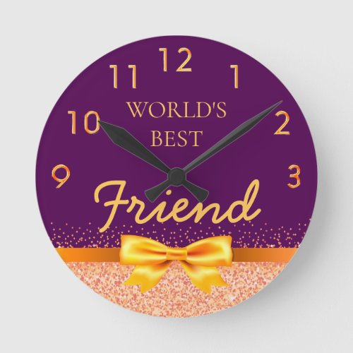 Friend purple rose gold elegant bow round clock