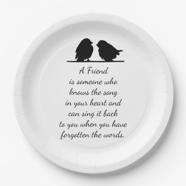 Friend quote Song in your Heart & Birds Paper Plates (Front)