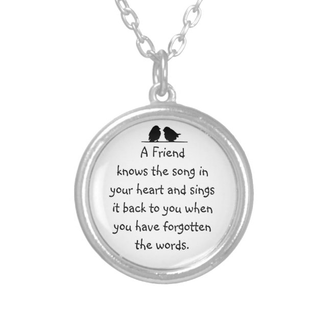 Friend quote Song in your Heart & Birds Silver Plated Necklace (Front)