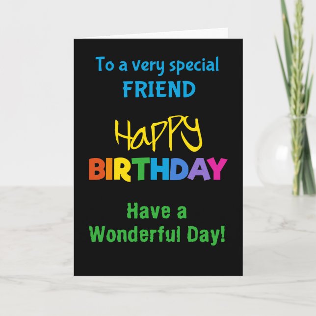 Friend Rainbow Colours on Black Birthday Card (Front)