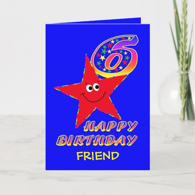 Friend Red Star 6th Birthday Card (Front)