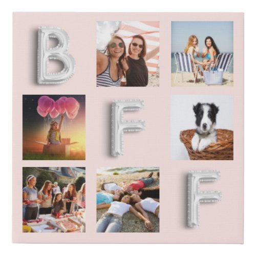 Friend rose gold silver blush photo collage faux canvas print