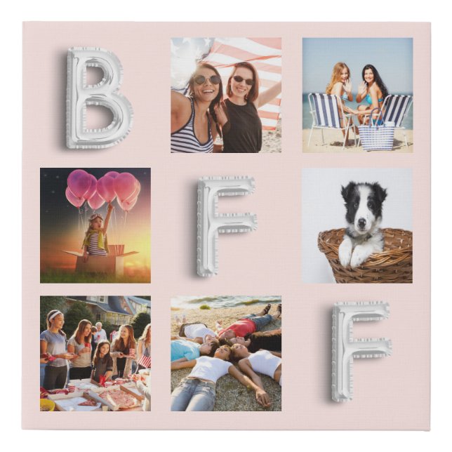 Friend rose gold silver blush photo collage faux canvas print (Front)