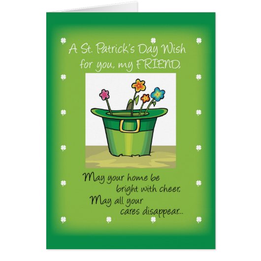 Friend St. Patrick's Day Hat with Flowers Cards (Front)