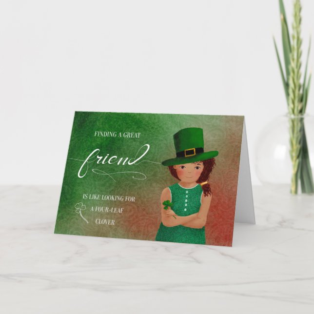 Friend St Patrick's Day Little Girl Leprechaun Card (Front)