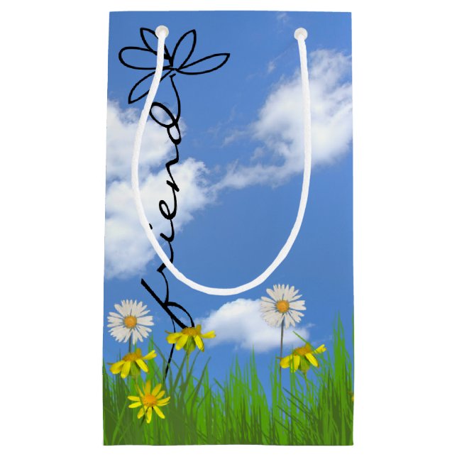 Friend text daisy in grass small gift bag (Front)