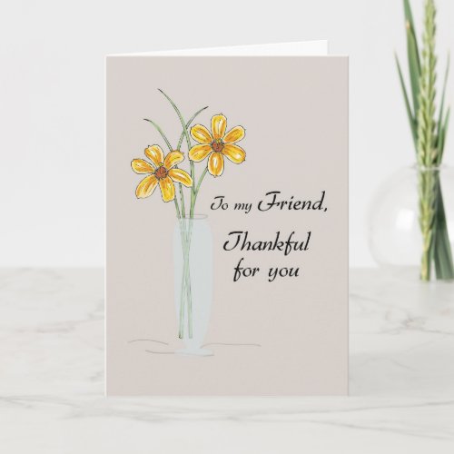 Friend Thank You Two Daisy Flowers in Vase Card