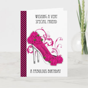 Friend Trendy Shoe And Rose Birthday Greeting Card