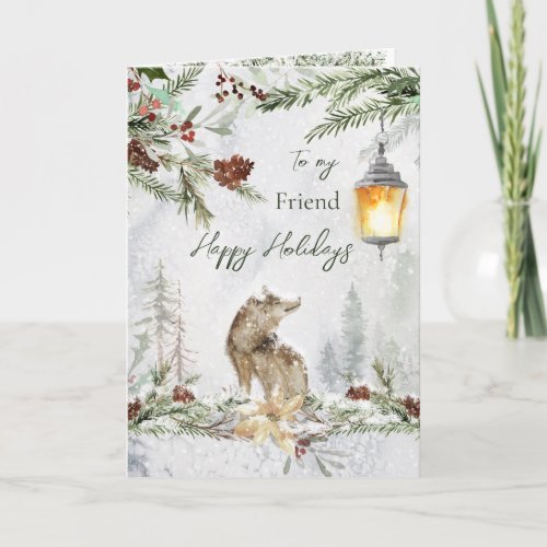 Friend Winter Woodland Scene Wolf Greeting Card