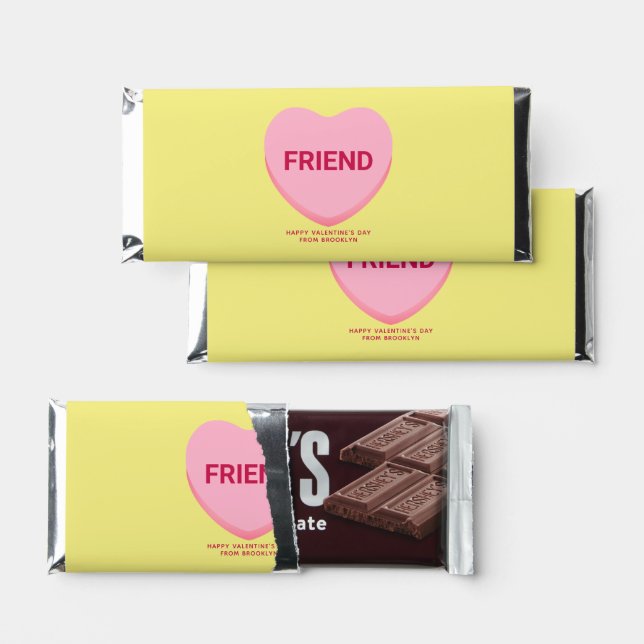 Friend yellow pink conversation heart Valentine's Hershey Bar Favors (Front)