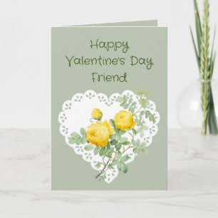 Friend Yellow Rose Garden Flower Valentine Poem Holiday Card