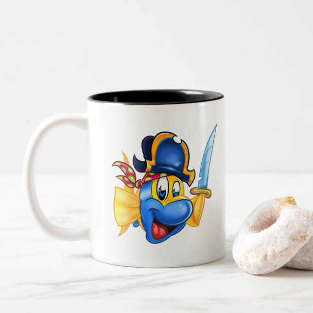 FriendFish coffee mug with cartoon pirate fish (With Donut)