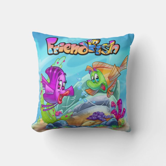 FriendFish cute cartoon fish  Fleece Blanket Throw Pillow (Front)