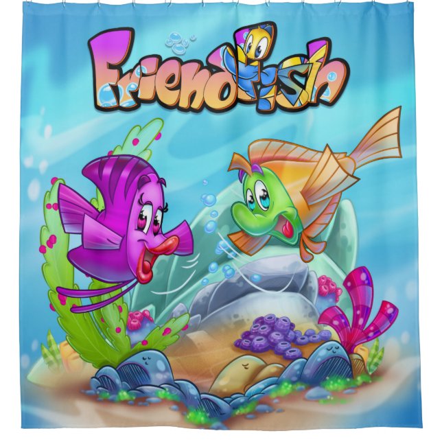 FriendFish cute cartoon fish Shower Curtain (Front)